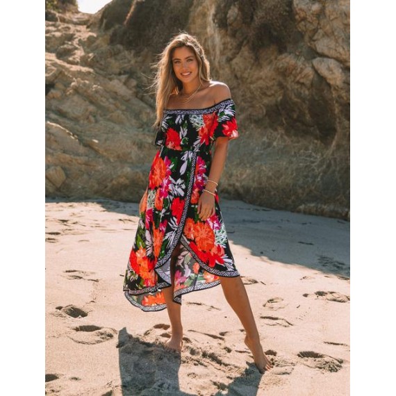 Cherry Valley Off The Shoulder High Low Maxi Dress